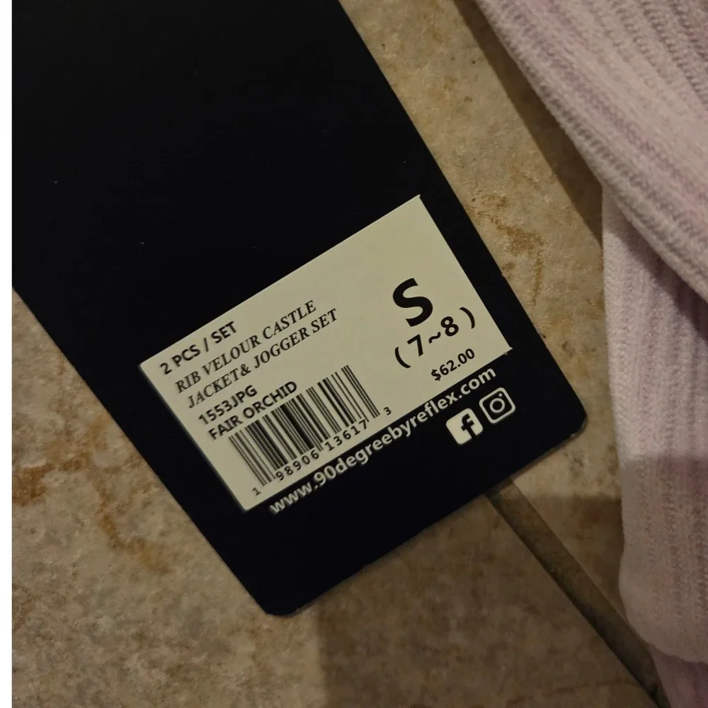 90 Degree By Reflex‎ Girls Rib Velour Castle Jacket Jogger Set Fair Orchid 7/8
